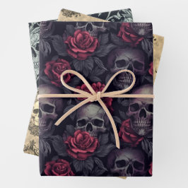 Hoja De Papel De Regalo Calaveras góticas victorianas Damask Vintage