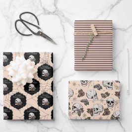 Hoja De Papel De Regalo Calaveras góticas y rayas Halloween