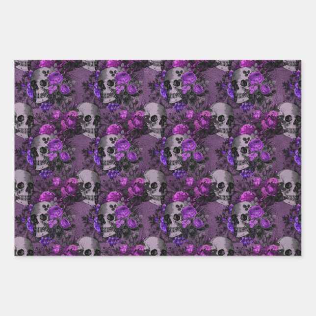 Hoja De Papel De Regalo Calaveras moradas (Anverso)