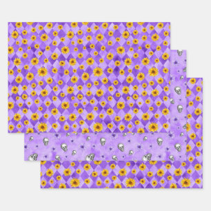 Hoja De Papel De Regalo Calaveras Moradas y Diseño de la Serie Girasoles 2