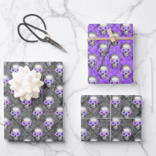 Hoja De Papel De Regalo Calaveras Moradas y Diseño de la Serie Girasoles 3