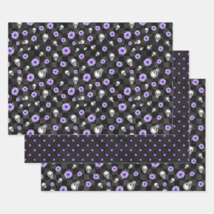 Hoja De Papel De Regalo Calaveras Moradas y Serie de Girasoles Diseño 9
