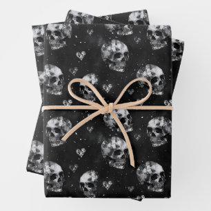 Hoja De Papel De Regalo Calaveras ocultas góticas con corazón