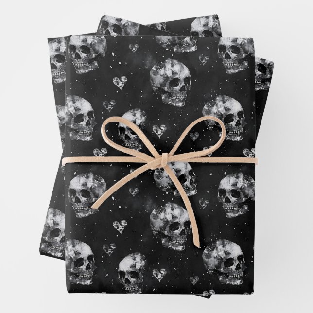 Hoja De Papel De Regalo Calaveras ocultas góticas con corazón (In situ)