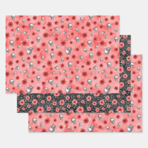 Hoja De Papel De Regalo Calaveras rojas y diseño de la serie girasol 6
