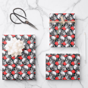 Hoja De Papel De Regalo Calaveras y rosas rojas