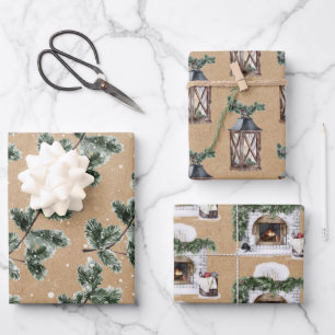 Hoja De Papel De Regalo Cálido y acogedor Navidad Kraft Paper