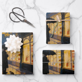 Hoja De Papel De Regalo Calle lluviosa de Londres con gato y cabina telefó