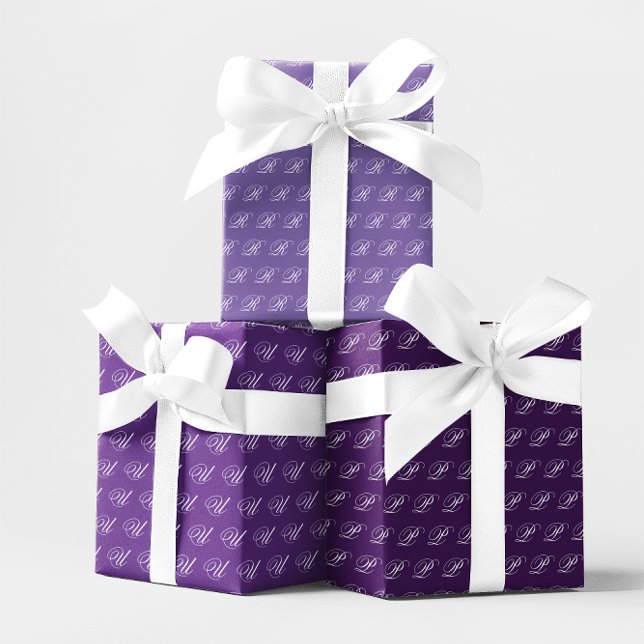 Hoja De Papel De Regalo Calligrafía de Fancy Monogram Royal Purple Set (Fancy Calligraphy Monogram Royal Purple Set Wrapping Paper Sheets)