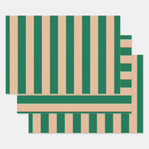 Hoja De Papel De Regalo Camel Beige y banda verde clásica