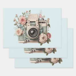 Hoja De Papel De Regalo Camera with Flowers Retro Pastel Image