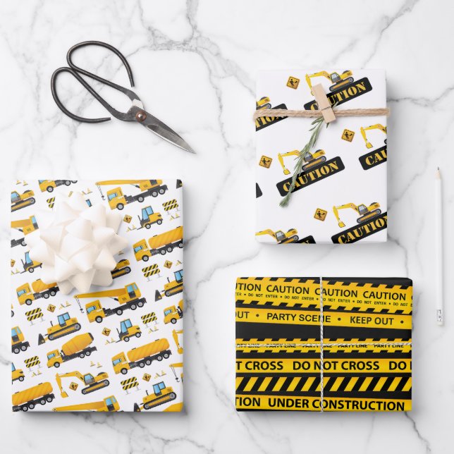 Hoja De Papel De Regalo Camión de construcción Niños Regalos de cumpleaños (Anverso)