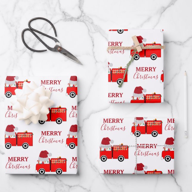 Hoja De Papel De Regalo Camión de Fuego Rojo navidades (Anverso)