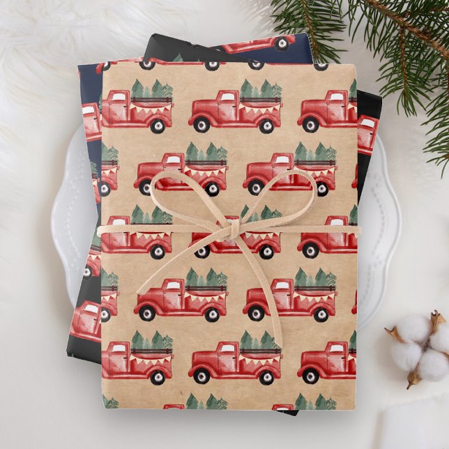 Hoja De Papel De Regalo Camión de Navidades rojos de acuarela rusa (Subido por el creador)