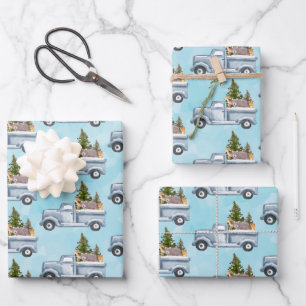 Hoja De Papel De Regalo Camión navidad con pinos y animales forestales