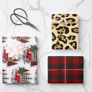 Hoja De Papel De Regalo Camión navideño y árboles