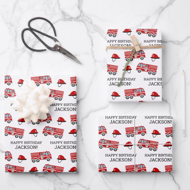 Hoja De Papel De Regalo Camión rojo y cumpleaños personalizado Gorra (Anverso)