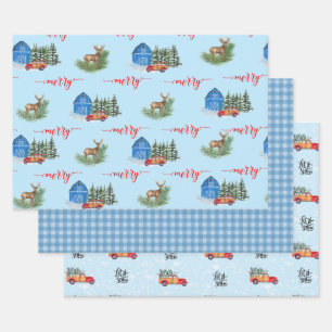 Hoja De Papel De Regalo Camión vintage, granero, ciervo y escúfalo