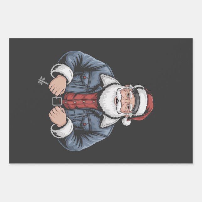 Hoja De Papel De Regalo Camionero Santa Claus Funny Truck Drik Navidades (Anverso)