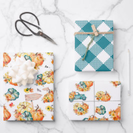 HOJA DE PAPEL DE REGALO CAMIONES DE FLORES DE COLORES DE AGUA DE BOMBA DE