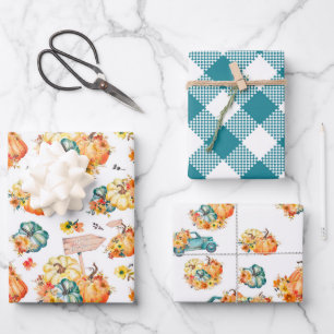 HOJA DE PAPEL DE REGALO CAMIONES DE FLORES DE COLORES DE AGUA DE BOMBA DE 