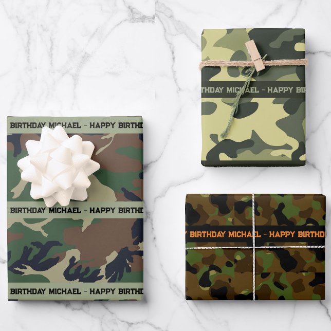Hoja De Papel De Regalo Camo Feliz Cumpleaños Personalización Nombre y Tex (Subido por el creador)