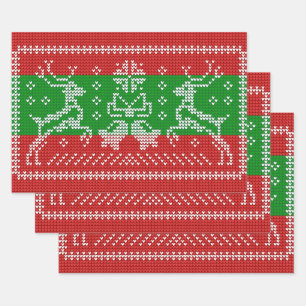 Hoja De Papel De Regalo Campanas de jingle de suéter feo Navidad renos cro