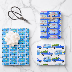Hoja De Papel De Regalo Camper de navidad lindo RV Trailers de navidad azu