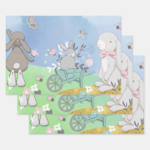 Hoja De Papel De Regalo Campo de conejillos primaverales