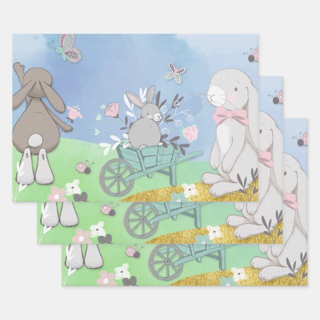 Hoja De Papel De Regalo Campo de conejillos primaverales (Set)