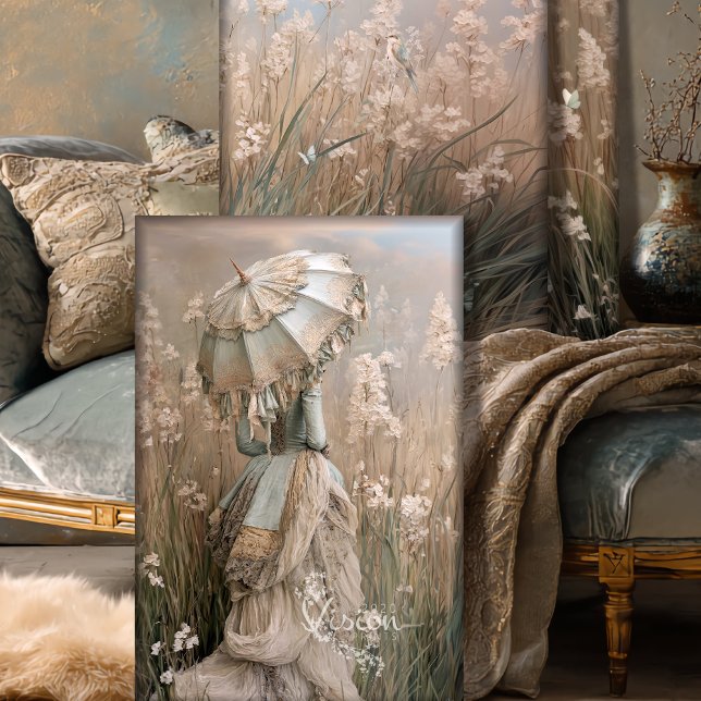 Hoja De Papel De Regalo Campo de sueños Triptych Pesaje pesado (Field of Dreams Triptych, Heavyweight Decoupage, Craft Paper, Beige Mint Sage Light Dusty Blue.)