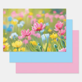 Hoja De Papel De Regalo Campo Flores salvajes amarillo rosa azul 2025