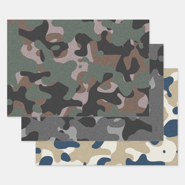 Hoja De Papel De Regalo Camuflaje azul gris azul (Set)