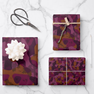 Hoja De Papel De Regalo Camuflaje de frambuesa, mora, marrón y nuez moscad
