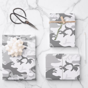 Hoja De Papel De Regalo Camuflaje Gris Nieve Invernal, Militar, Ejército