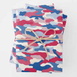 Hoja De Papel De Regalo Camuflaje rojo blanco y azul