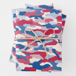 Hoja De Papel De Regalo Camuflaje rojo blanco y azul