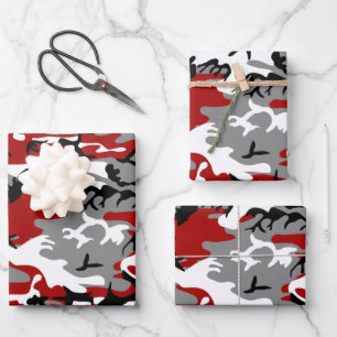 Hoja De Papel De Regalo Camuflaje rojo y gris, ejército