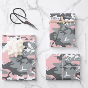 Hoja De Papel De Regalo Camuflaje rosa y gris, ejército, ejército