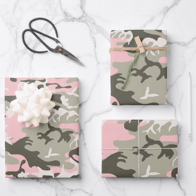 Hoja De Papel De Regalo Camuflaje rosa y verde, militar, militar (Anverso)