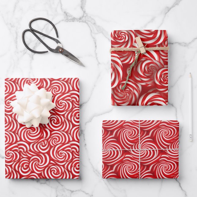 Hoja De Papel De Regalo Candy Cane Delight Classic Peppermint Twist Design (Anverso)