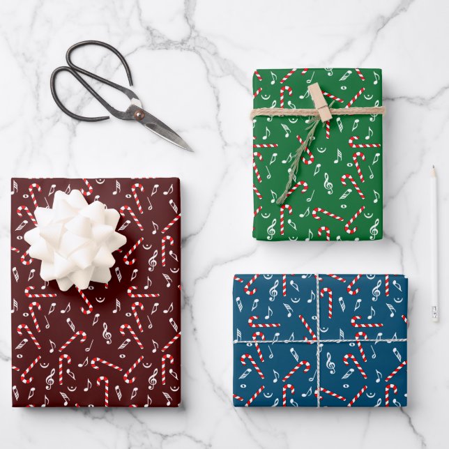 Hoja De Papel De Regalo Candy Cane Music Notes (Anverso)