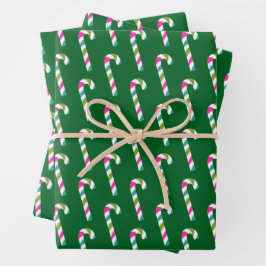 Hoja De Papel De Regalo Candy Cane Navidades Green