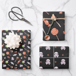 Hoja De Papel De Regalo Candy de Halloween y Skulls