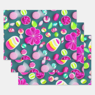Hoja De Papel De Regalo Candy Sweet color rosa verde blanco múltiples cara