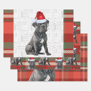 Hoja De Papel De Regalo Cane Corso Navidades Perro Red Green Plaid