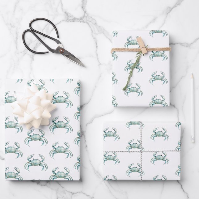 Hoja De Papel De Regalo Cangrejo acuarela costera (Anverso)
