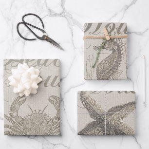 Hoja De Papel De Regalo Cangrejo de Beach House en la costa