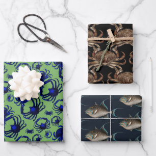 Hoja De Papel De Regalo Cangrejos Araña Patrón de Peces