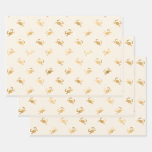 Hoja De Papel De Regalo Cangrejos de oro pequeños en blanco fuera de casa